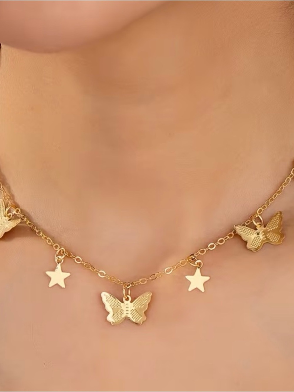 Gold Butterfly & Star Charm Necklace - Women Jewelry